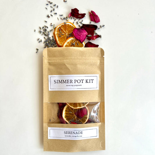 Unearthed Naturals’ Serenade Simmer Pot Kit, crafted with lavender, rose, and orange for a peaceful, aromatic home experience.